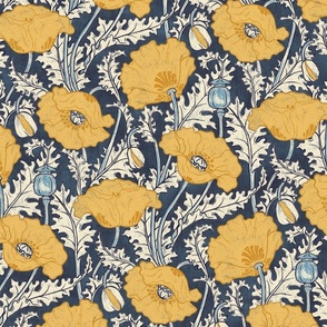 Vintage Poppy in saffron yellow cream beige navy blue