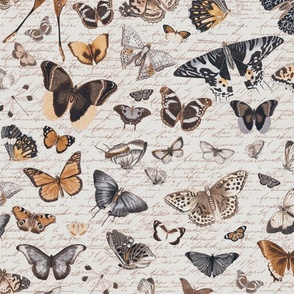 Nostalgic Cottagecore Butterfly Pattern Sepia