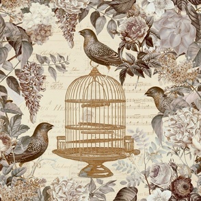 Nostalgic Cottagecore Birdcage And Flower Pattern