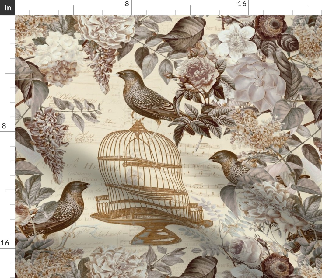 Nostalgic Cottagecore Birdcage And Flower Pattern