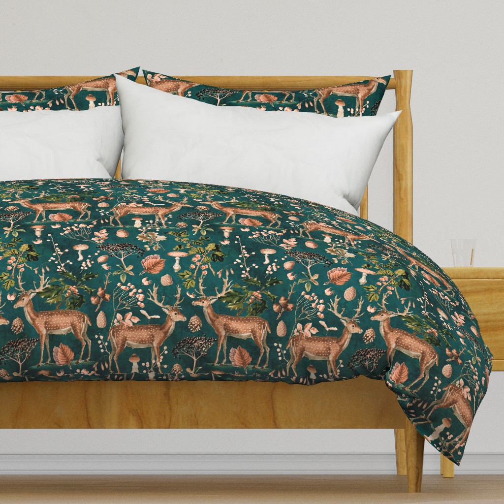 Autumn Forest Cottagecore Hygge Pattern With Wild Deer