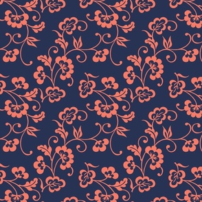 Coral Navy Glamorous Flowers