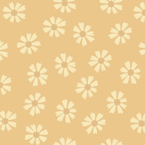 Retro Daisy Flowers on Tan - Large Scale