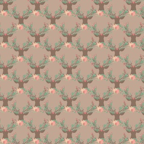 Pretty Reindeer Pink Flowers Antlers Green Leaves Woodland