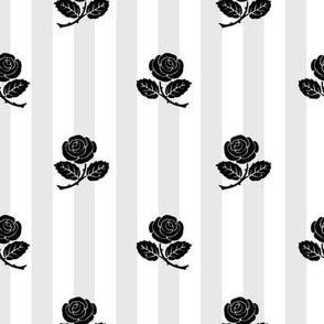 Elegant Black White Roses Flowers Vertical Lines Floral