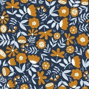 Blue Golden  Scandi Florals - Small