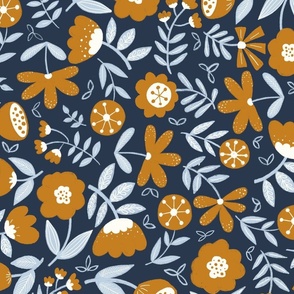 Golden Brown Scandinavian Florals - Large