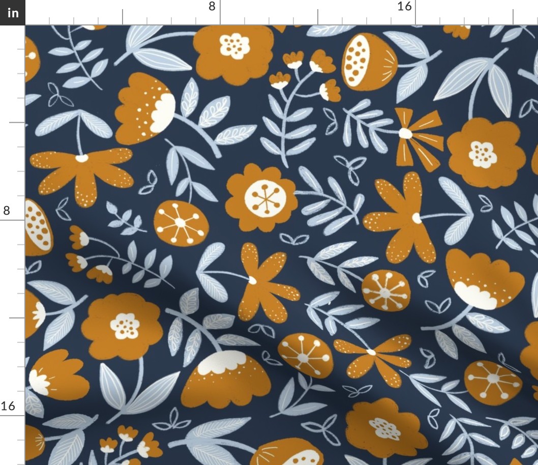 Golden Brown Scandinavian Florals - Large