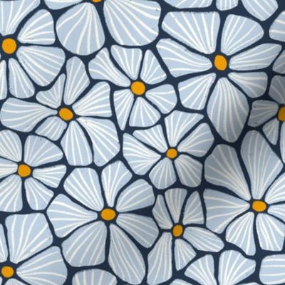 Dark Blue Mosaic Flowers: Floral Seamless Pattern Mosaic Art Retro Dense Modern Abstract Line Art - S