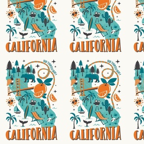 California Map Repeat Pattern - Retro Illustrated Travel Map