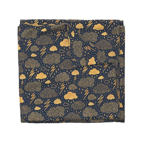 Golden lightning clouds on navy blue - large scale