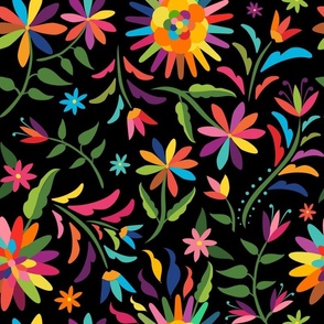 Floral Otomí Pattern with Black Background