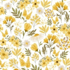 cheerful watercolor yellow wildflower garden - medium