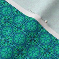 Mini Prints: Circle Circles in Squares and Textured Flower Wallpapered Blend in Teal