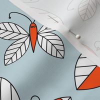Leaf design with butterflies,  orange version