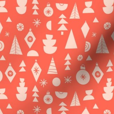 Modern Paper Cut Christmas Shapes Red Pink Tiny