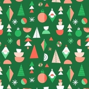 Modern Paper Cut Christmas Shapes Green Red
