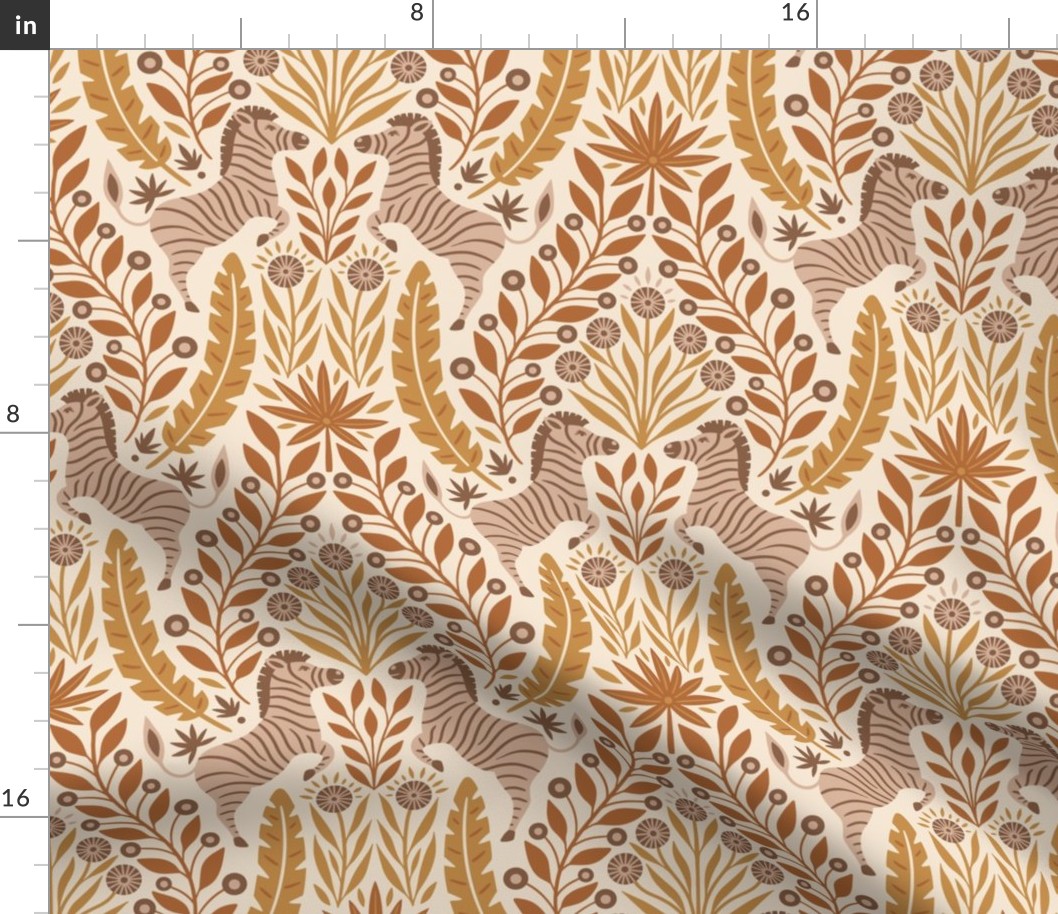 Zestful Zebras Damask || Medium Scale Earth Tones