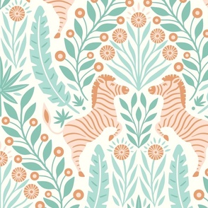 Zestful Zebras Damask || Large Scale Peach Teal Pastel