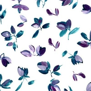Emerald and amethyst painted botanicals - acrylic leaves and florals - minimalistic nature a448-3
