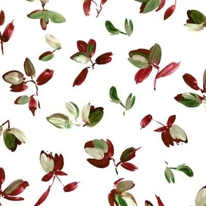 Burgundy and khaki painted botanicals - acrylic leaves and florals - minimalistic nature a448-6