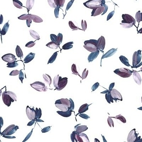 Indigo and lilac painted botanicals - acrylic leaves and florals - minimalistic nature a448-9