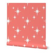 White Mid Century Starbursts on Salmon Pink