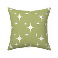 White Mid Century Starbursts on Avocado Green