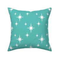 White Mid Century Starbursts on Teal