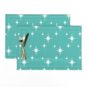 White Mid Century Starbursts on Teal