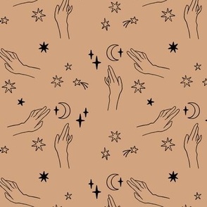 Linear hands with celestials on beige