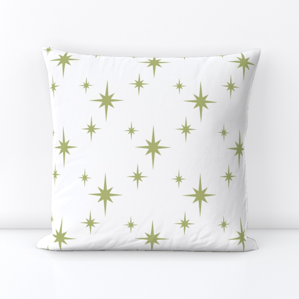 Avocado Green Mid Century Starbursts on White