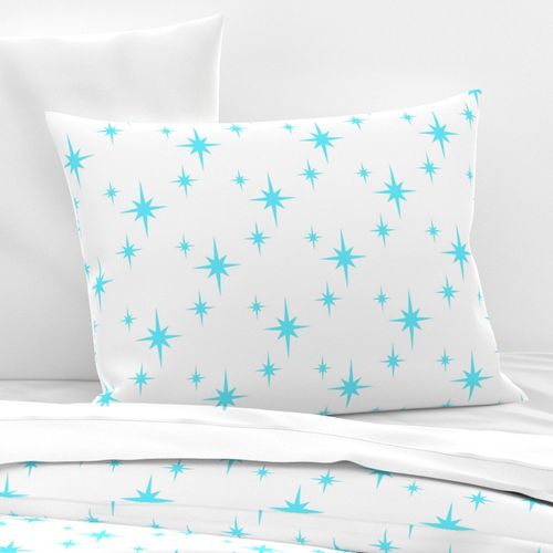 Turquoise Blue Mid Century Starbursts on White