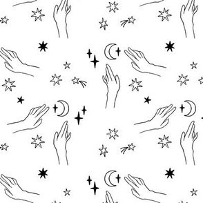 Liner hands with celestials on white