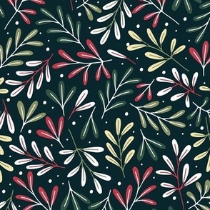 Medium Festive Leaf Branches In Christmas red and green