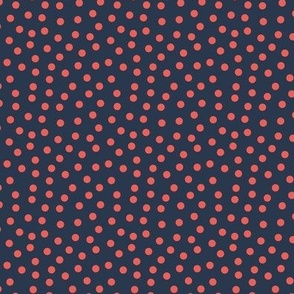 Red Polka Dots on Dark Blue