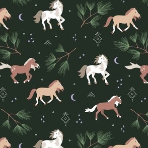 Download A Green Fabric With A Pattern Of Horses And People Wallpaper