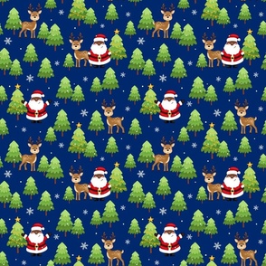 christmas pattern black santa and deer dark blue