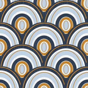 Curve Crush : Ovals in ocher blue and white - small