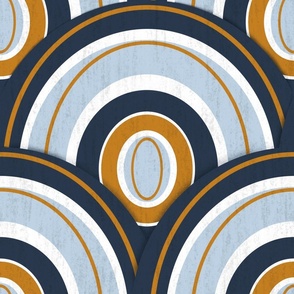 Curve Crush : Ovals in blue white and ocher with shadow - large