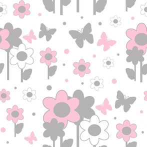 Pink Gray Floral Butterfly