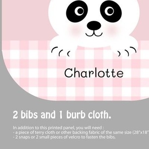 Baby panda bibs and burp cloth CHARLOTTE  name in candy pink, grey, white