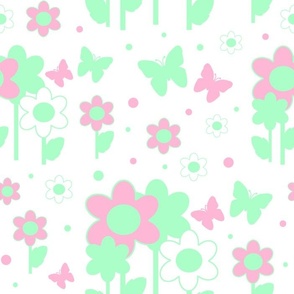 Pink Mint Green Floral Butterfly