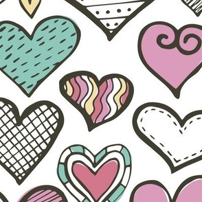 Doodle valentine hearts - colorway 2-large