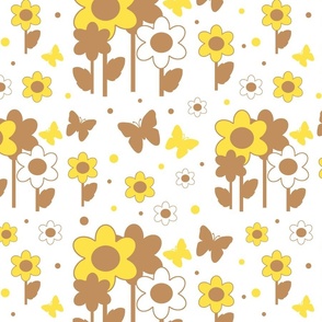 Sunflower Yellow Brown Floral Butterfly