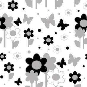 Black Gray Floral Butterfly