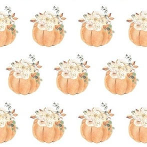 Watercolor Floral Pumpkins {White} Small Scale