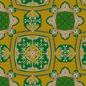 Retro parlor lime green floral Moroccan tile 