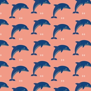 GLOW in the DARK Fabric SSCATTERED DOLPHINS 2 Bright Pink from