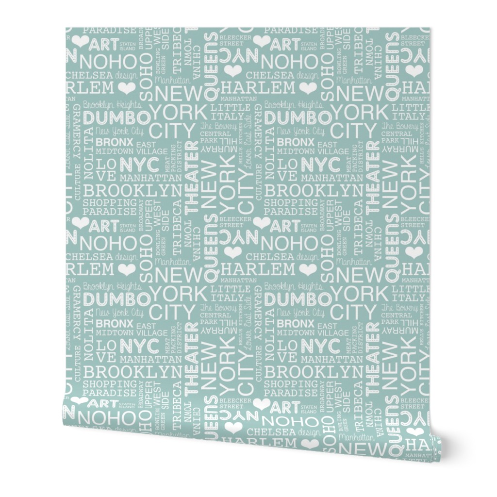 New York City city trip lovers travel typography pattern soft blue mint white 